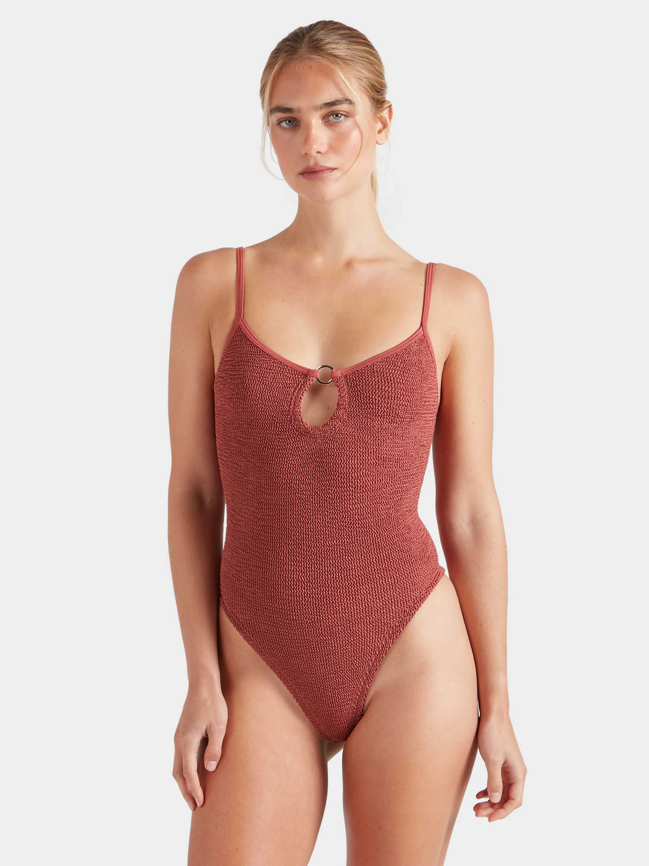Toni With Gold Hoop Swim - Metallic Rosewood sold by Hunza G product image thumbnail 2