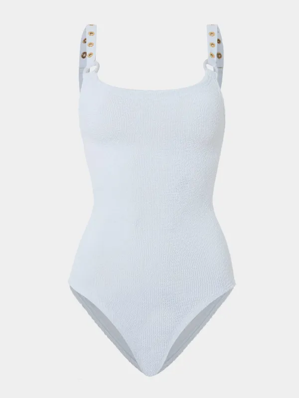 Melody Eyelet Swim - White/Gold made by Hunza G