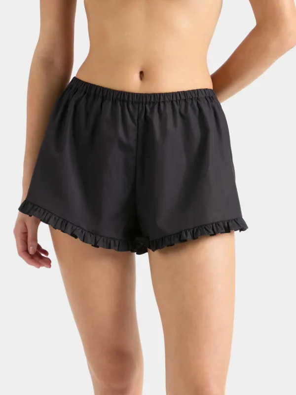 Frill Poplin Short - Black made by Hunza G