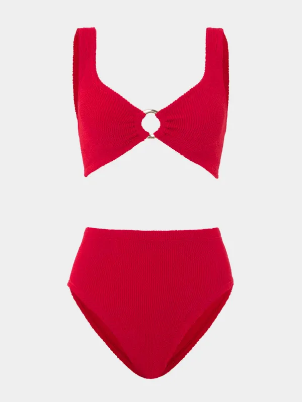 Nadine With Gold Hoop Bikini - Red made by Hunza G