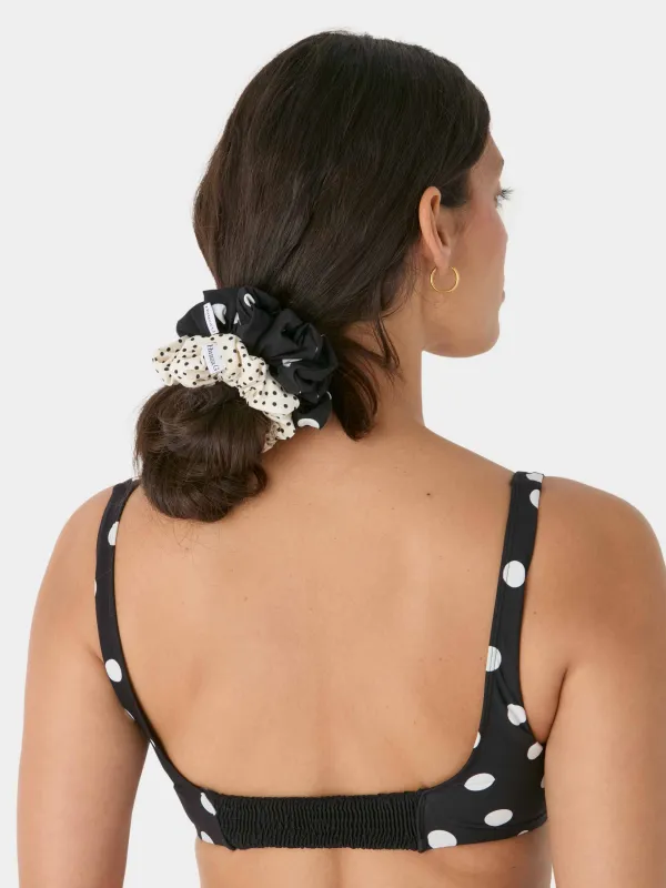 2 Pack Scrunchies - Black and vanilla polka-dot made by Hunza G