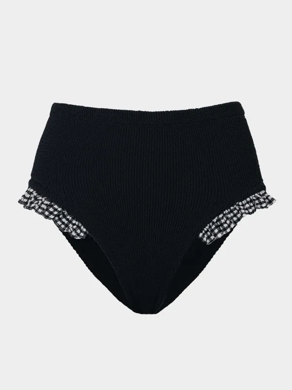High Waist Bikini Bottom - Black Gingham made by Hunza G