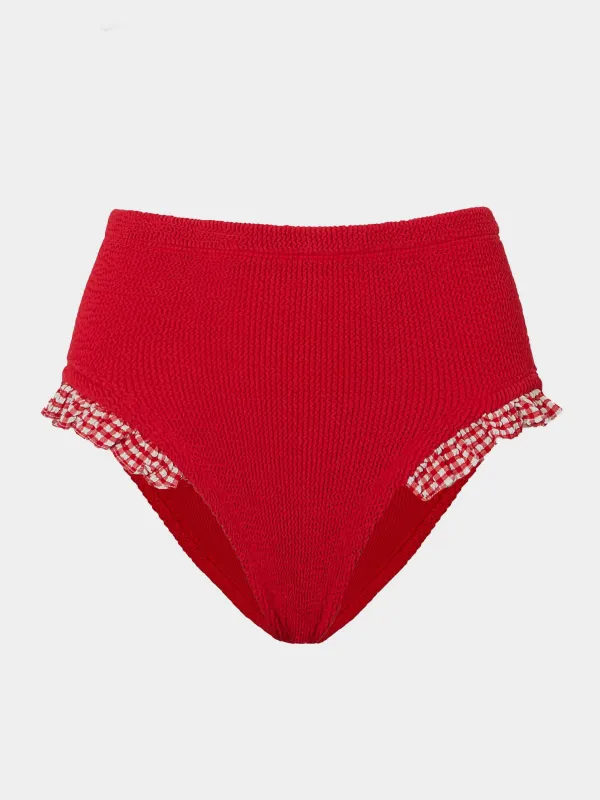High Waist Bikini Bottom - Red Gingham made by Hunza G