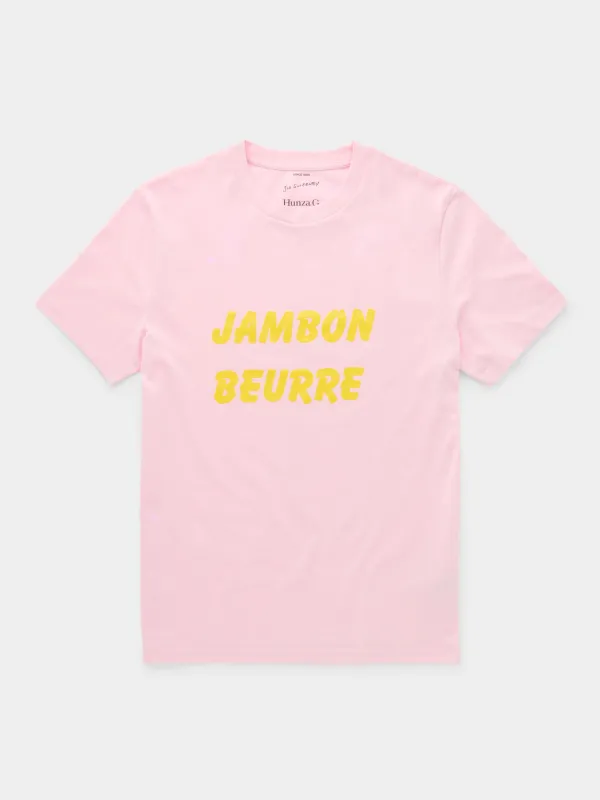 Unisex "Jambon Beurre" Slogan Tee - Pale Pink made by Hunza G
