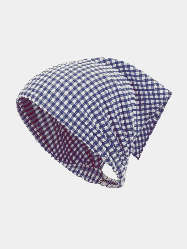 Sofia Gingham Headscarf - Navy Gingham made by Hunza G