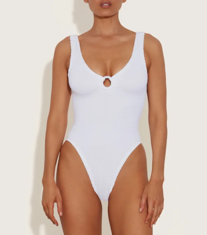 Celine Swim With Tonal Hoops - White sold by Hunza G