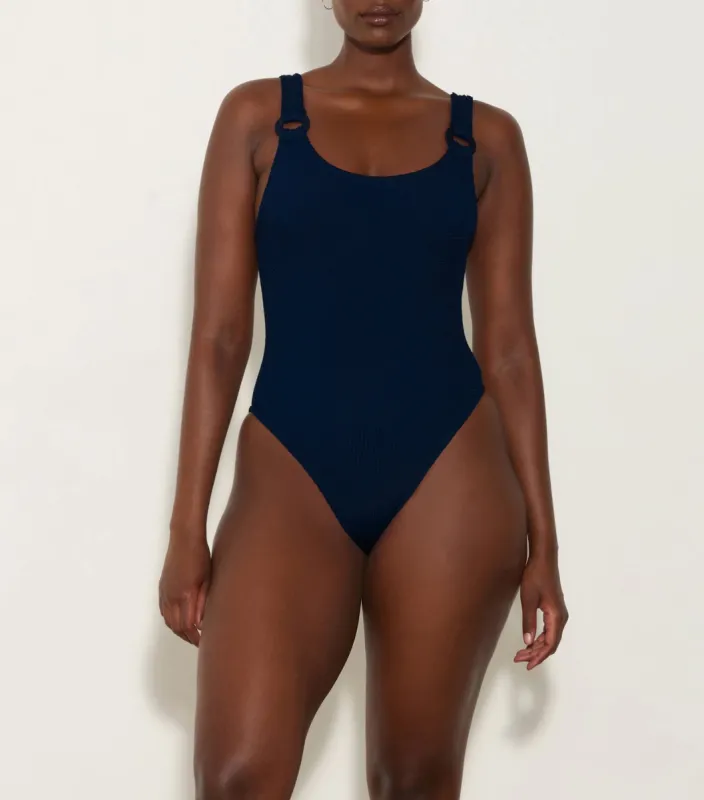 Domino Swim With Tonal Hoops - Navy sold by Hunza G