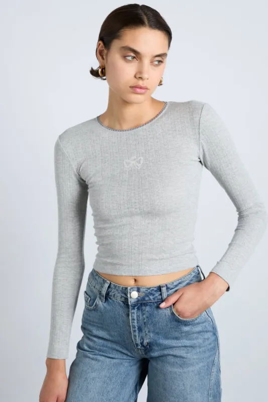 lua long sleeve pointelle top - grey marl sold by Damson Madder