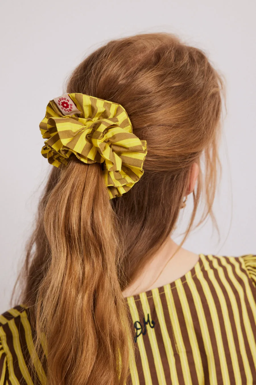 shirred garter scrunchie - yellow & brown stripe sold by Damson Madder product image thumbnail 2
