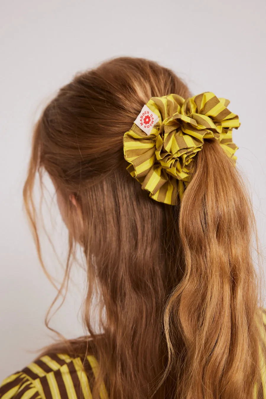 shirred garter scrunchie - yellow & brown stripe sold by Damson Madder product image thumbnail 3