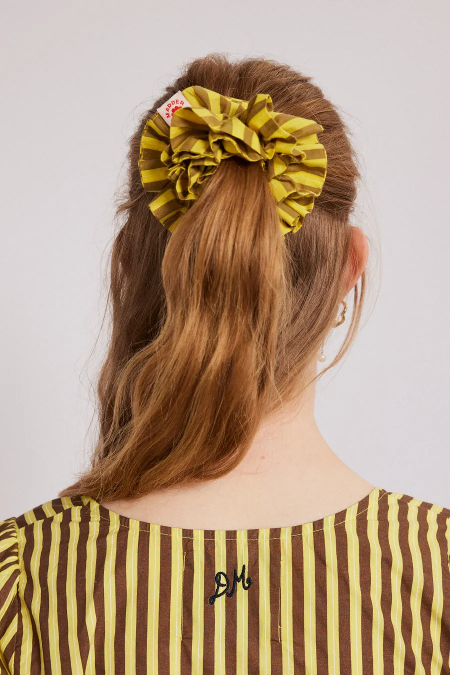 shirred garter scrunchie - yellow & brown stripe sold by Damson Madder
