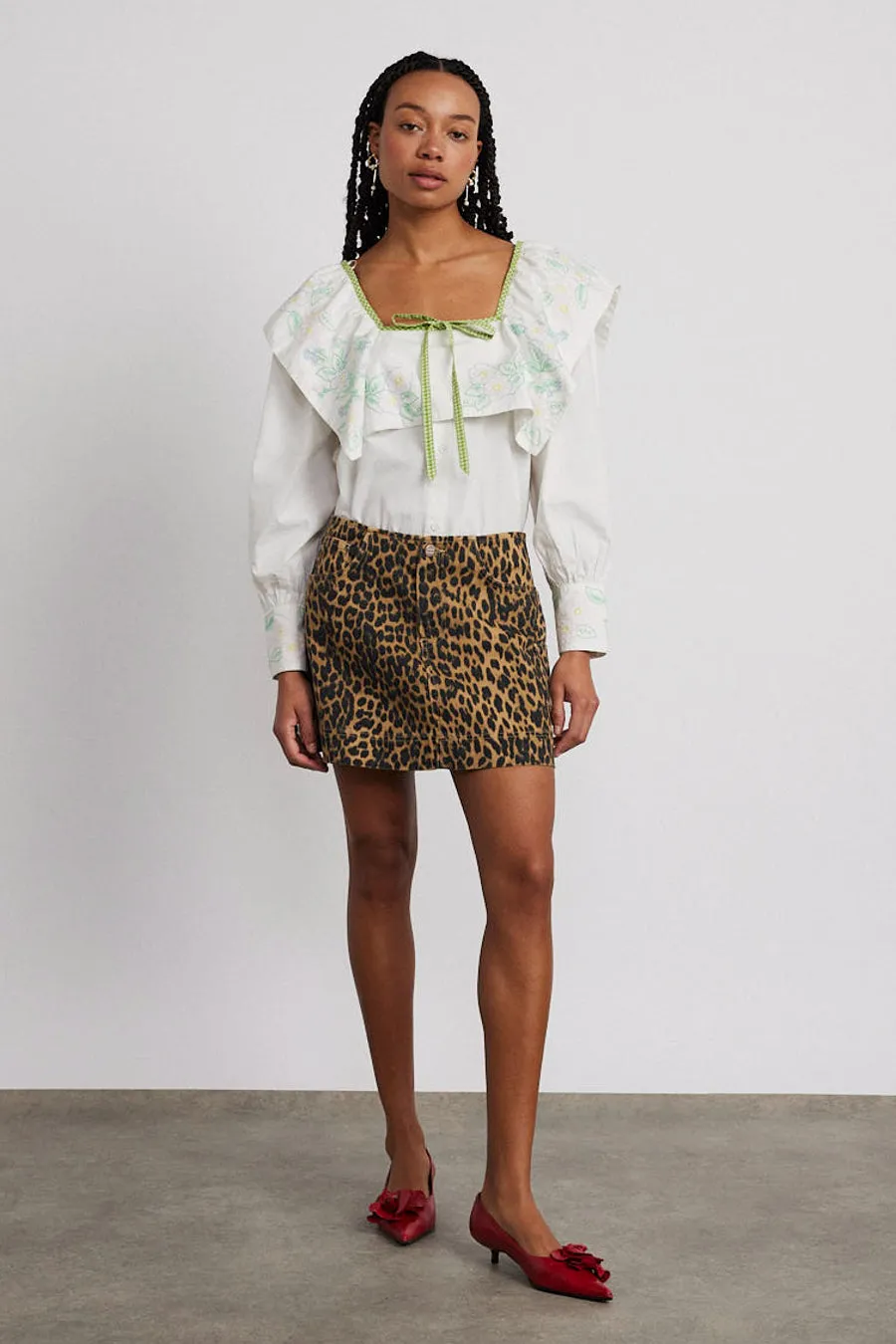 lily denim mini skirt- leopard sold by Damson Madder product image thumbnail 2