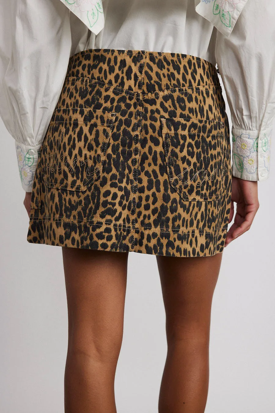lily denim mini skirt- leopard sold by Damson Madder product image thumbnail 5