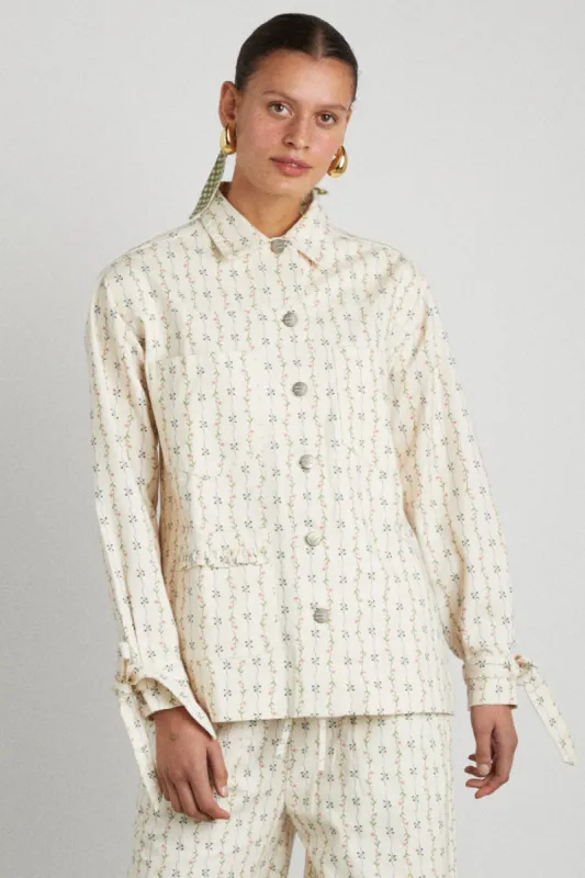 goodnature denim shacket - floral stripe sold by Damson Madder