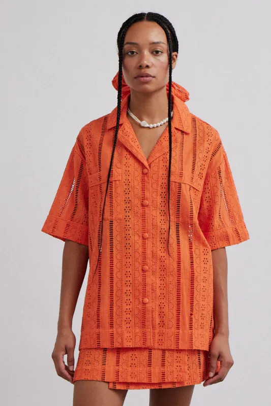 chlo shirt - orange broderie sold by Damson Madder