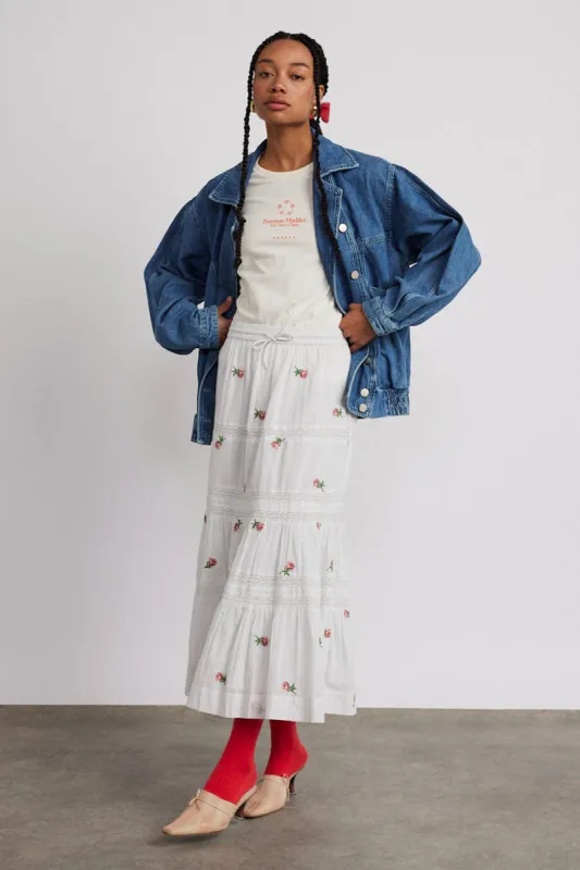 eden lace midi skirt - rose embroidery sold by Damson Madder