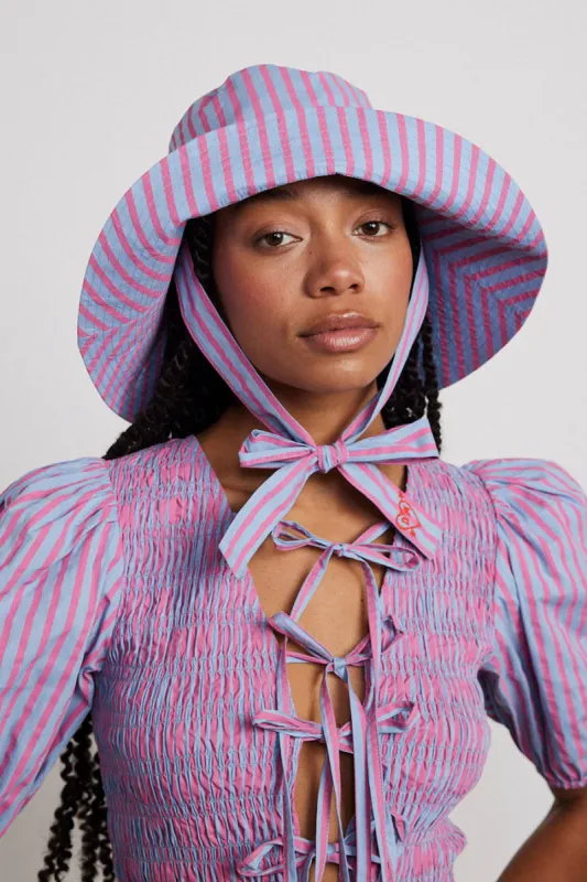 bucket hat - pink & blue stripe sold by Damson Madder