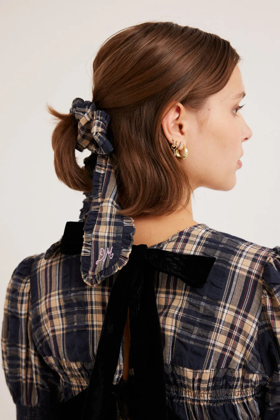 scrunchie with bow in check sold by Damson Madder product image thumbnail 3