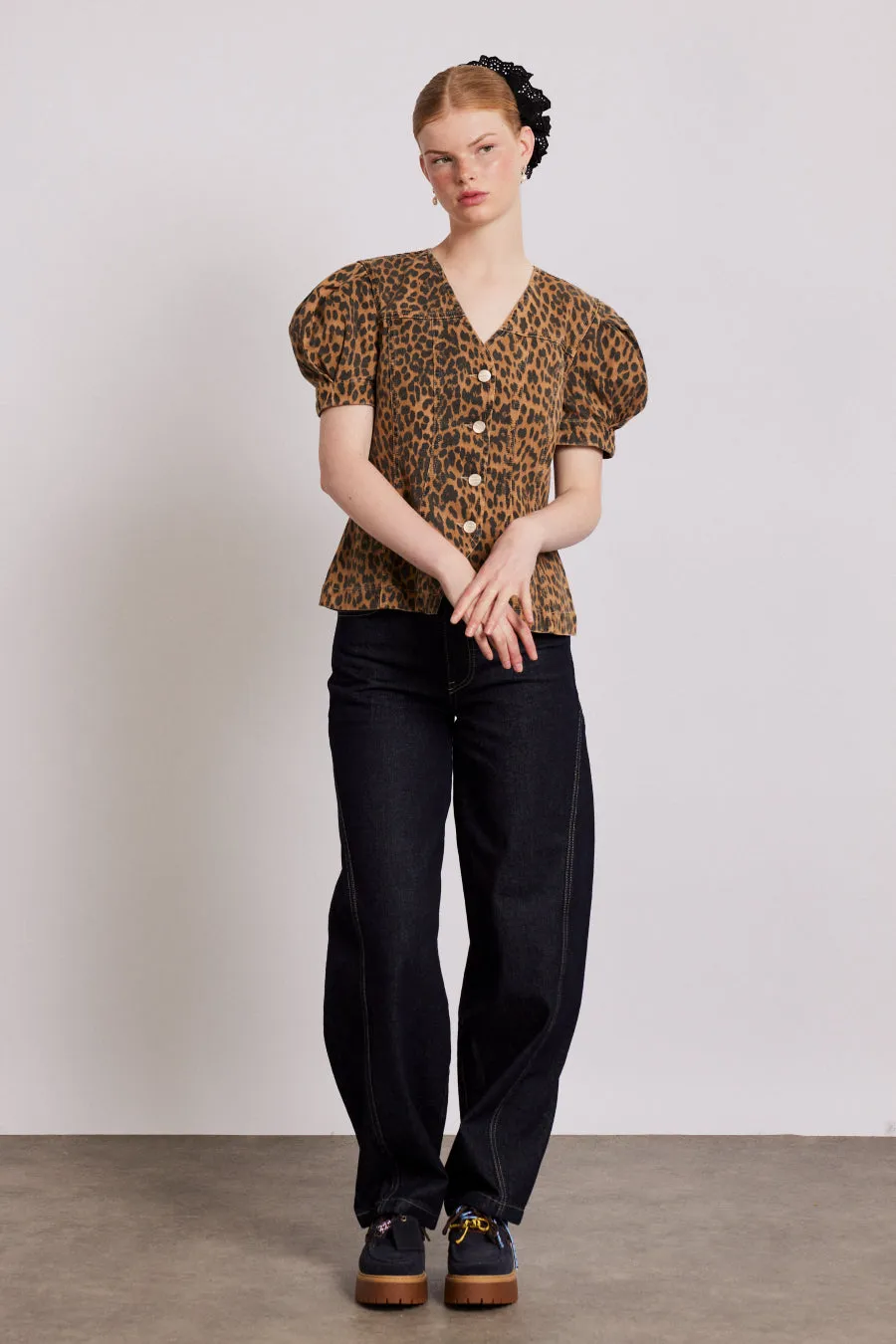 shell denim top - leopard sold by Damson Madder product image thumbnail 2