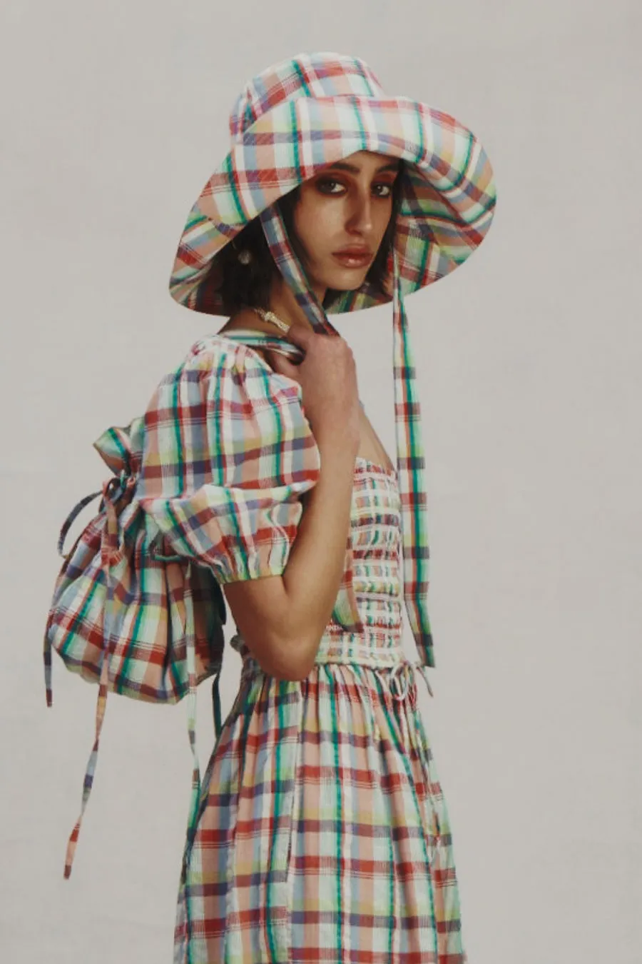 bucket hat - picnic check sold by Damson Madder