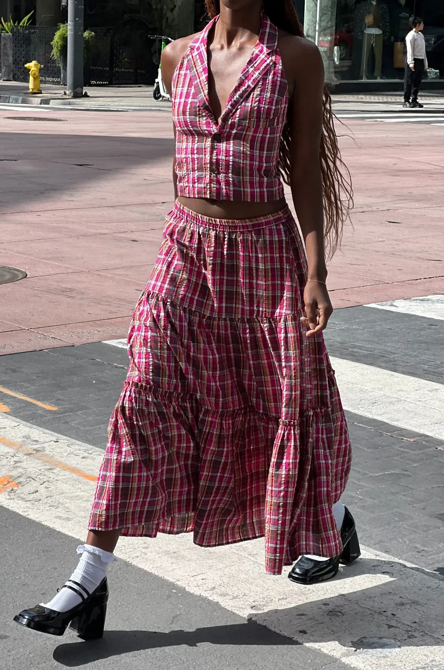 thea midi skirt - pink plaid sold by Damson Madder product image thumbnail 3