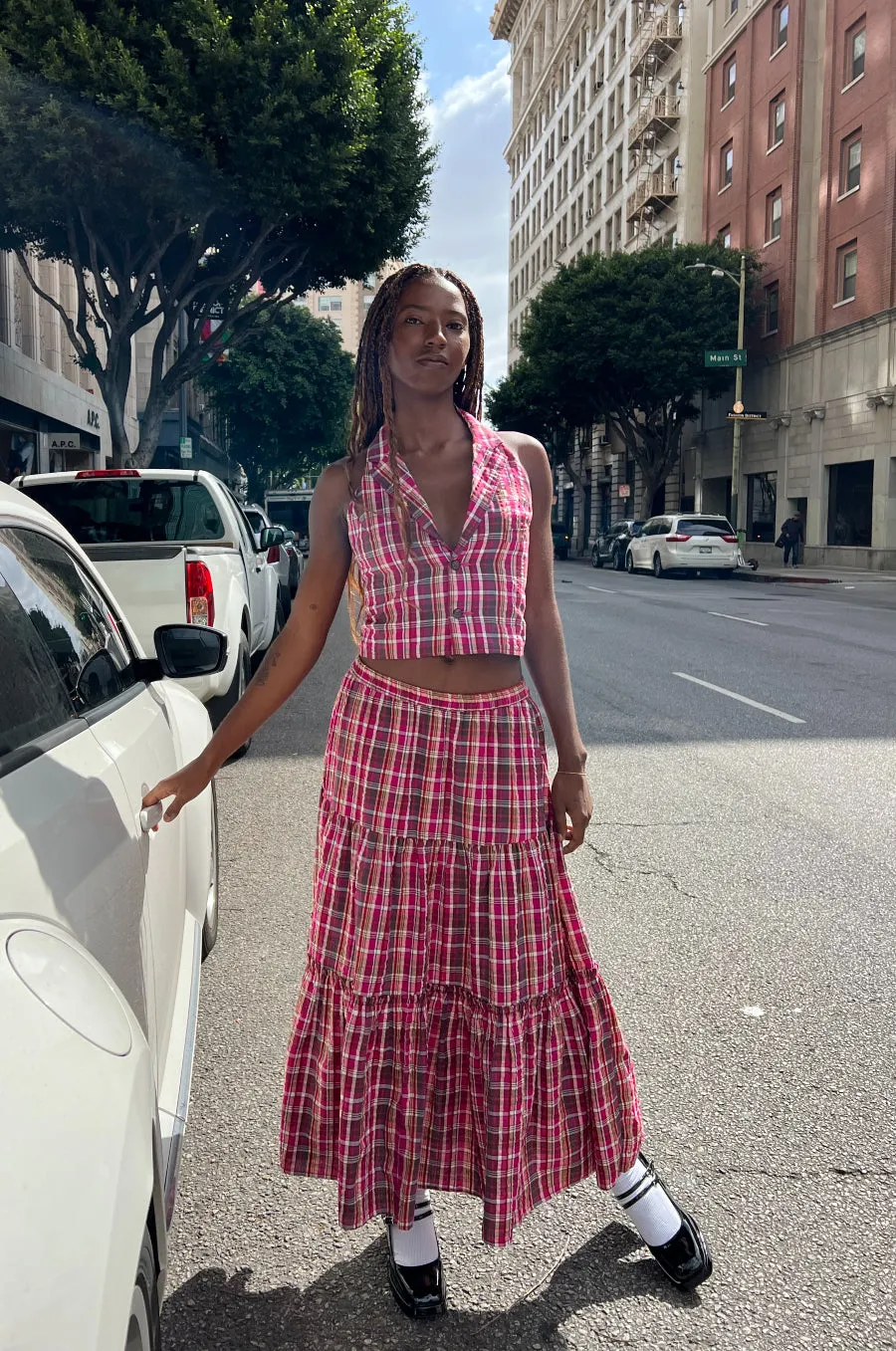 thea midi skirt - pink plaid sold by Damson Madder product image thumbnail 2