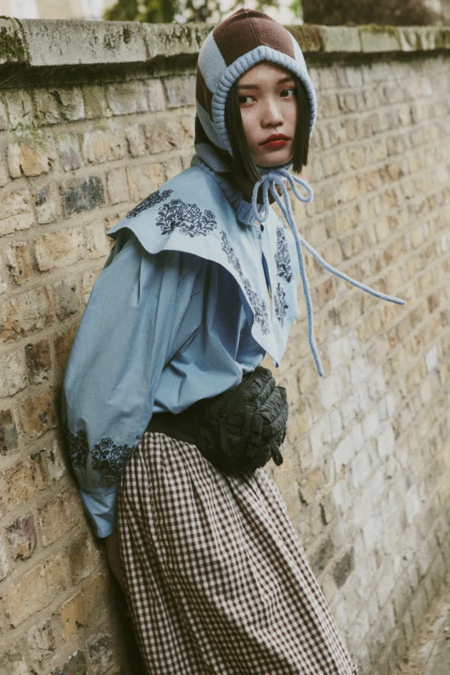 frill cross body bag in black floral stitch sold by Damson Madder product image thumbnail 2