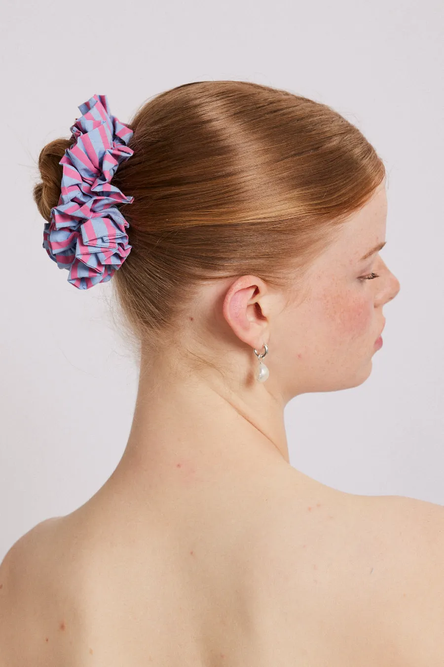 garter scrunchie - blue and pink stripe sold by Damson Madder product image thumbnail 3