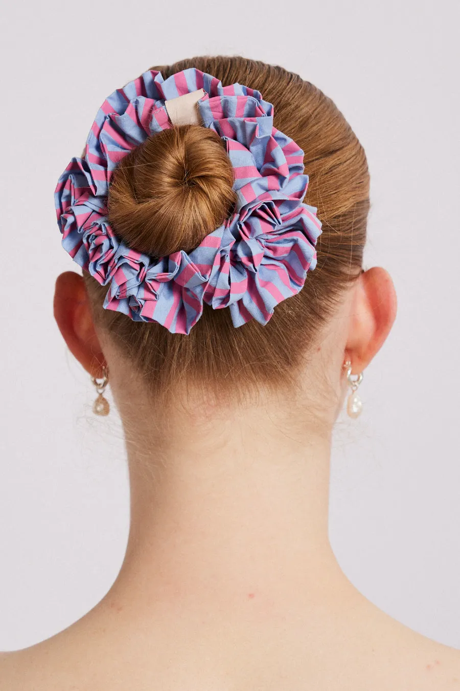 garter scrunchie - blue and pink stripe sold by Damson Madder