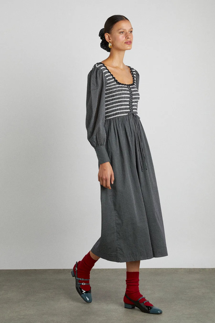 hermione shirred midi dress - pin dot sold by Damson Madder product image thumbnail 4