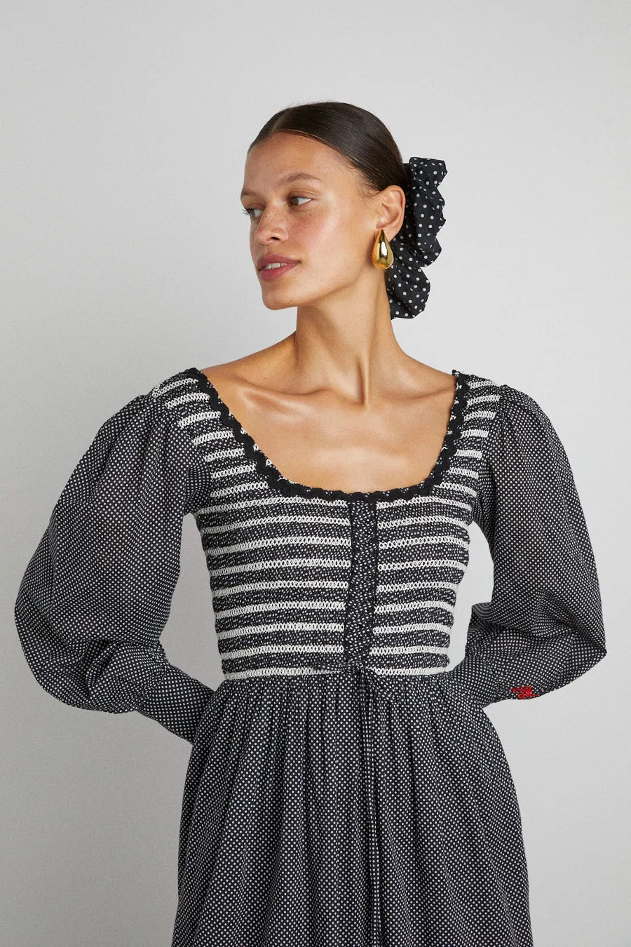 hermione shirred midi dress - pin dot sold by Damson Madder product image thumbnail 5