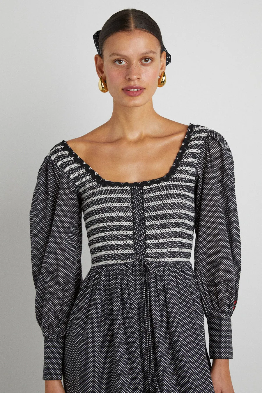 hermione shirred midi dress - pin dot sold by Damson Madder product image thumbnail 2