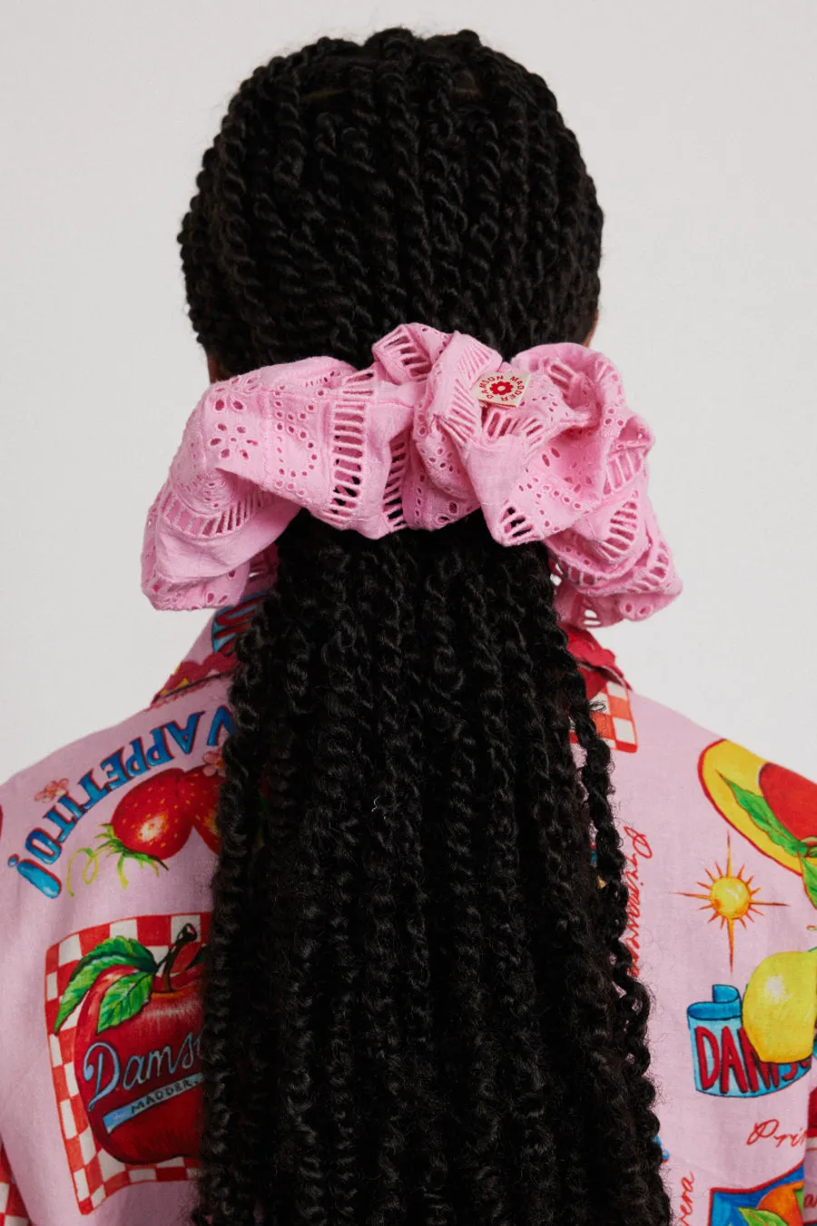 oversized broderie scrunchie in pink sold by Damson Madder product image thumbnail 2