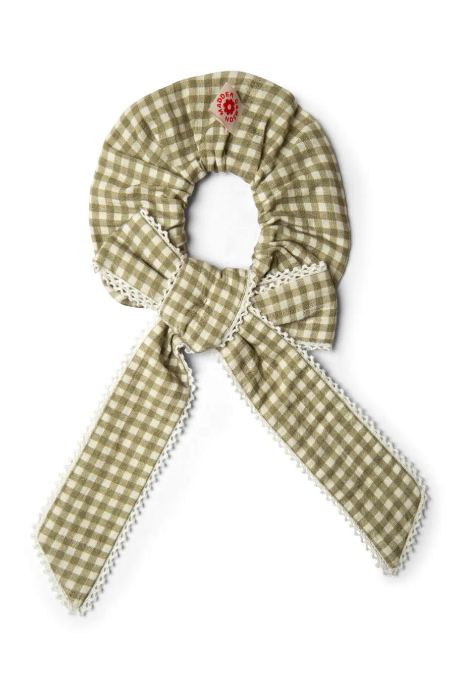 green gingham bow scrunchie sold by Damson Madder product image thumbnail 2