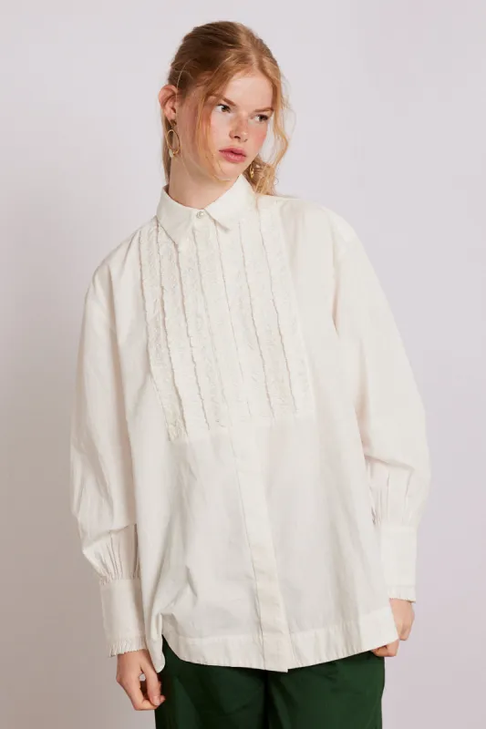 tuxedo ruffle shirt sold by Damson Madder