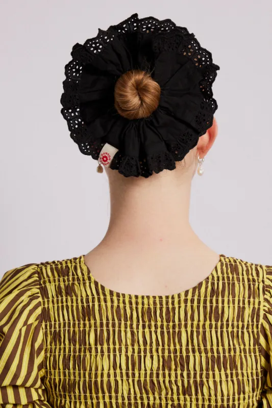 scrunchie with broderie edge - black sold by Damson Madder