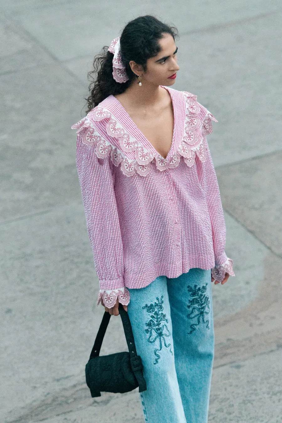 romilda blouse - candy stripe broderie sold by Damson Madder