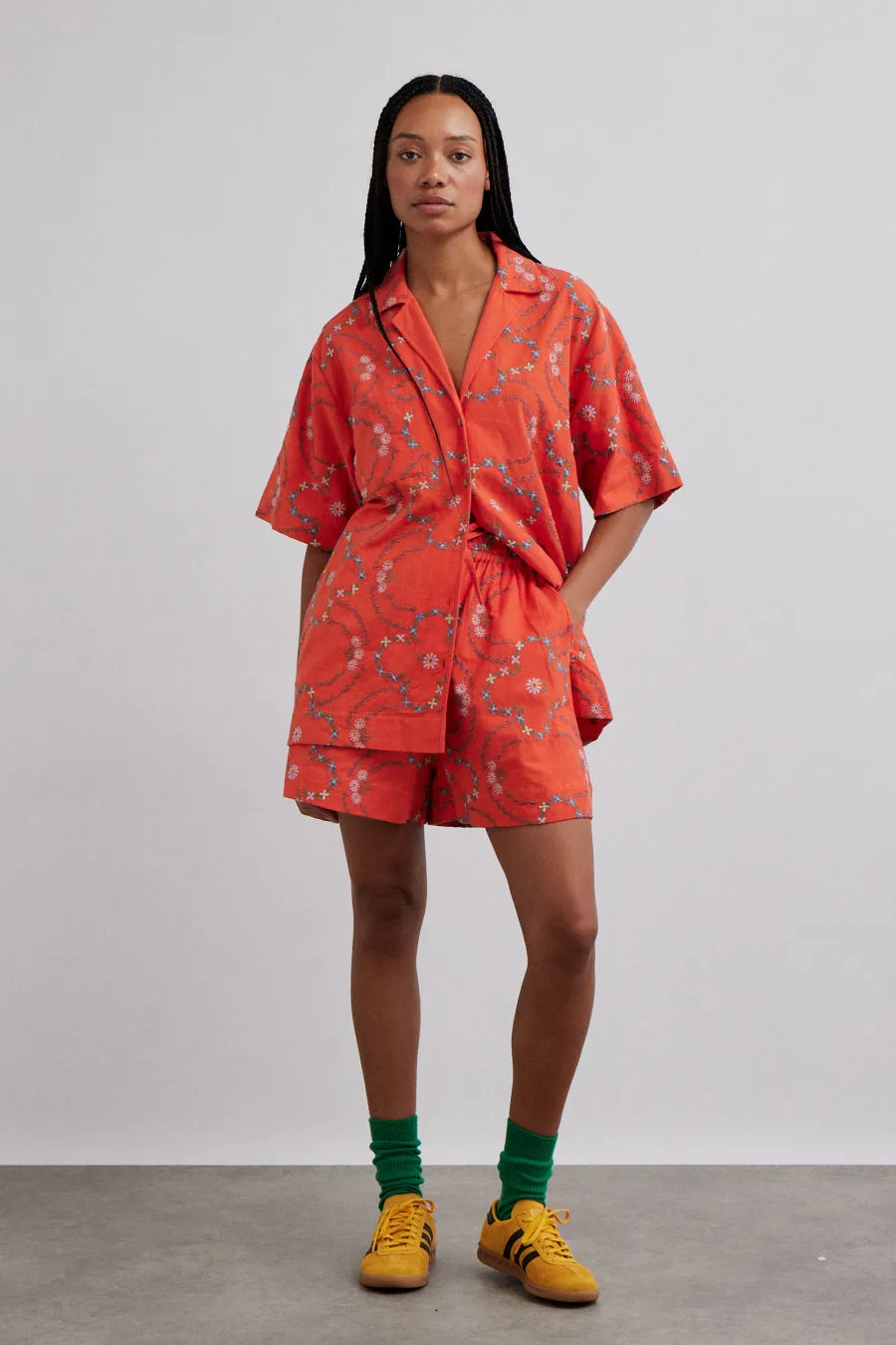 tablecloth shirt - red flower embroidery sold by Damson Madder product image thumbnail 2