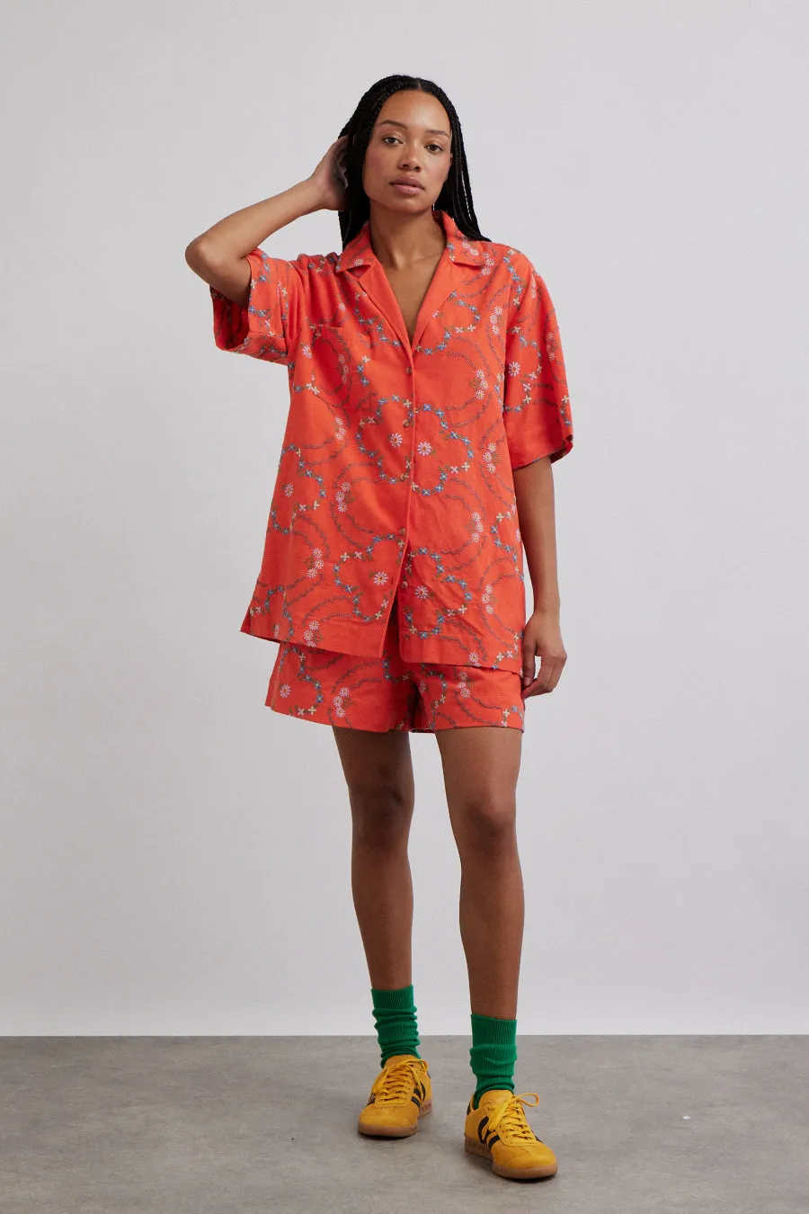 tablecloth shirt - red flower embroidery sold by Damson Madder product image thumbnail 4