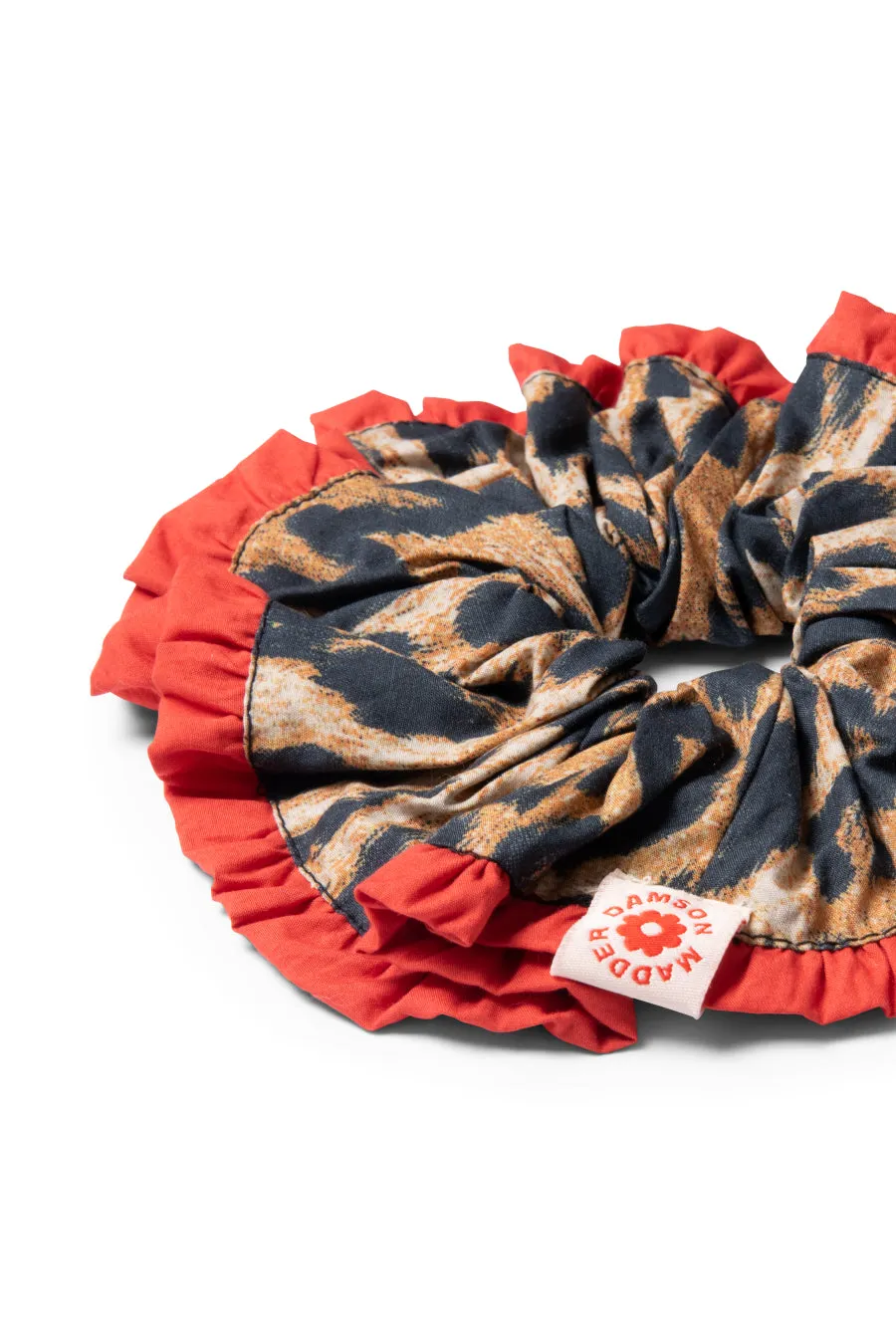 frill scrunchie in leopard with red edge sold by Damson Madder product image thumbnail 4