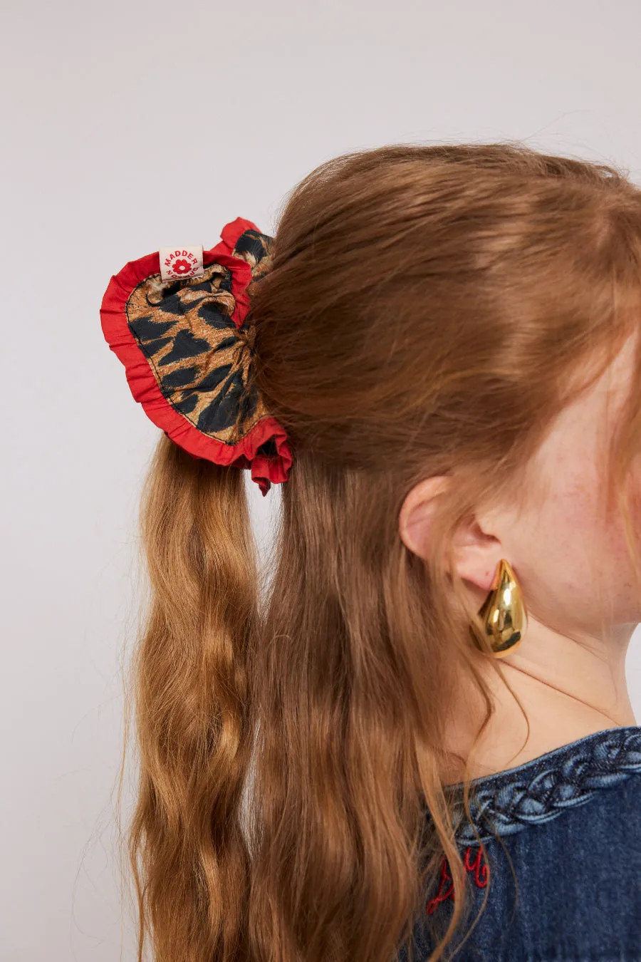 frill scrunchie in leopard with red edge sold by Damson Madder product image thumbnail 2