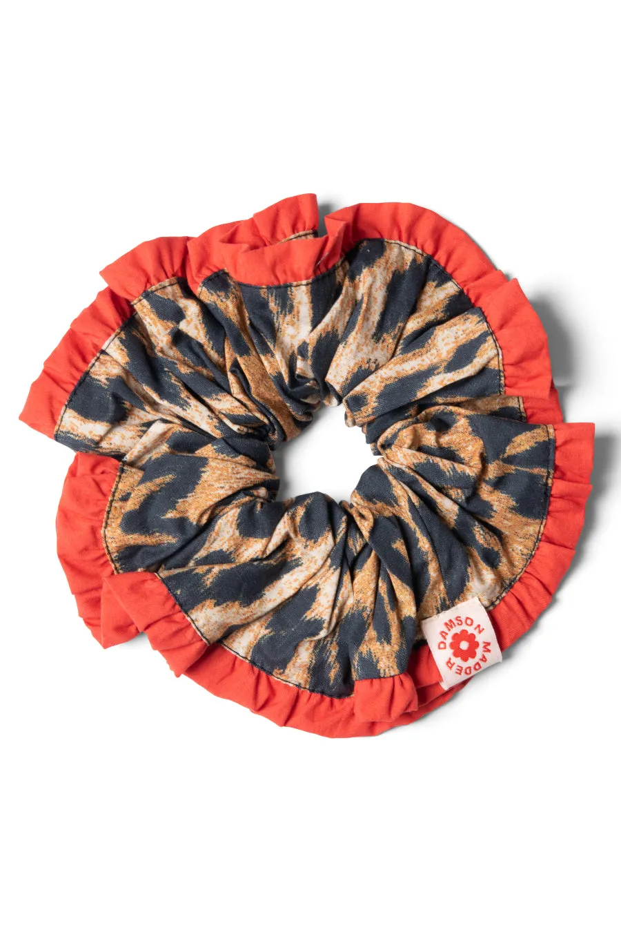 frill scrunchie in leopard with red edge sold by Damson Madder product image thumbnail 3