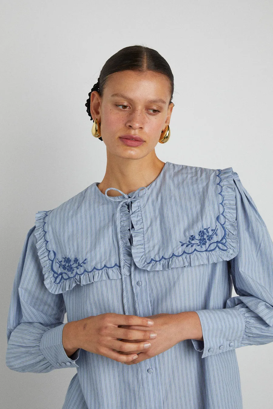 nordine square collar blouse - blue stripe sold by Damson Madder product image thumbnail 4