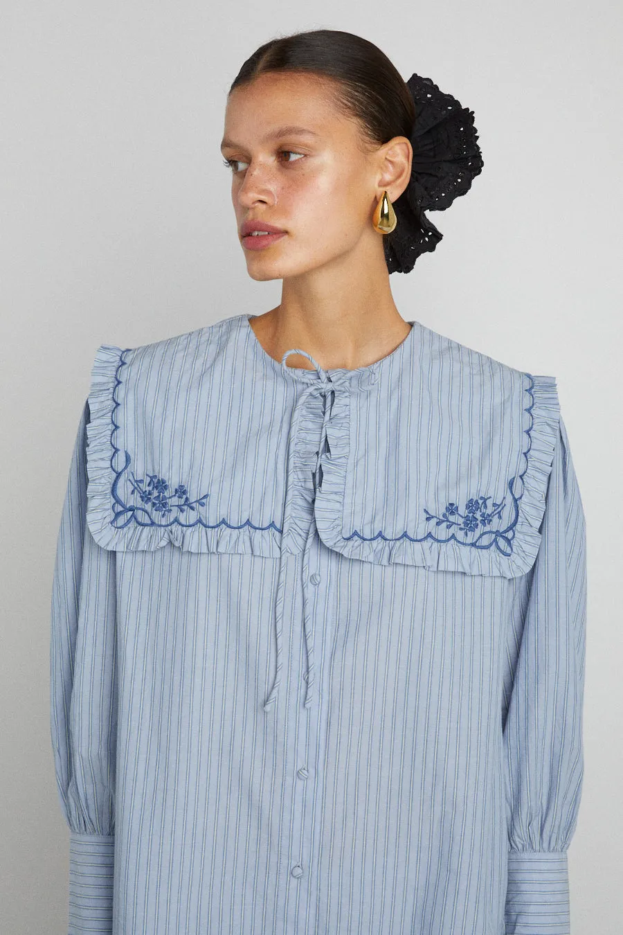 nordine square collar blouse - blue stripe sold by Damson Madder