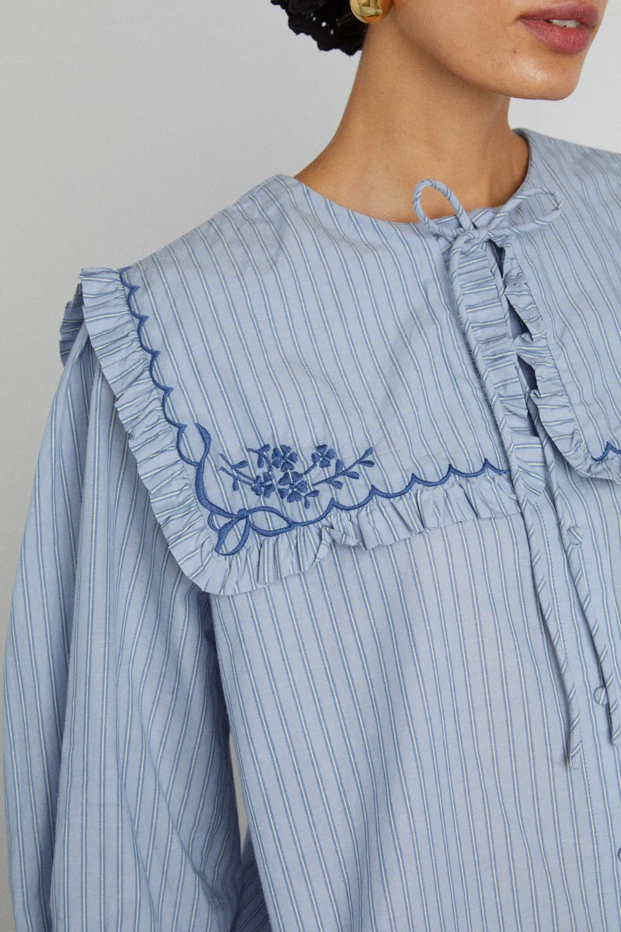 nordine square collar blouse - blue stripe sold by Damson Madder product image thumbnail 5