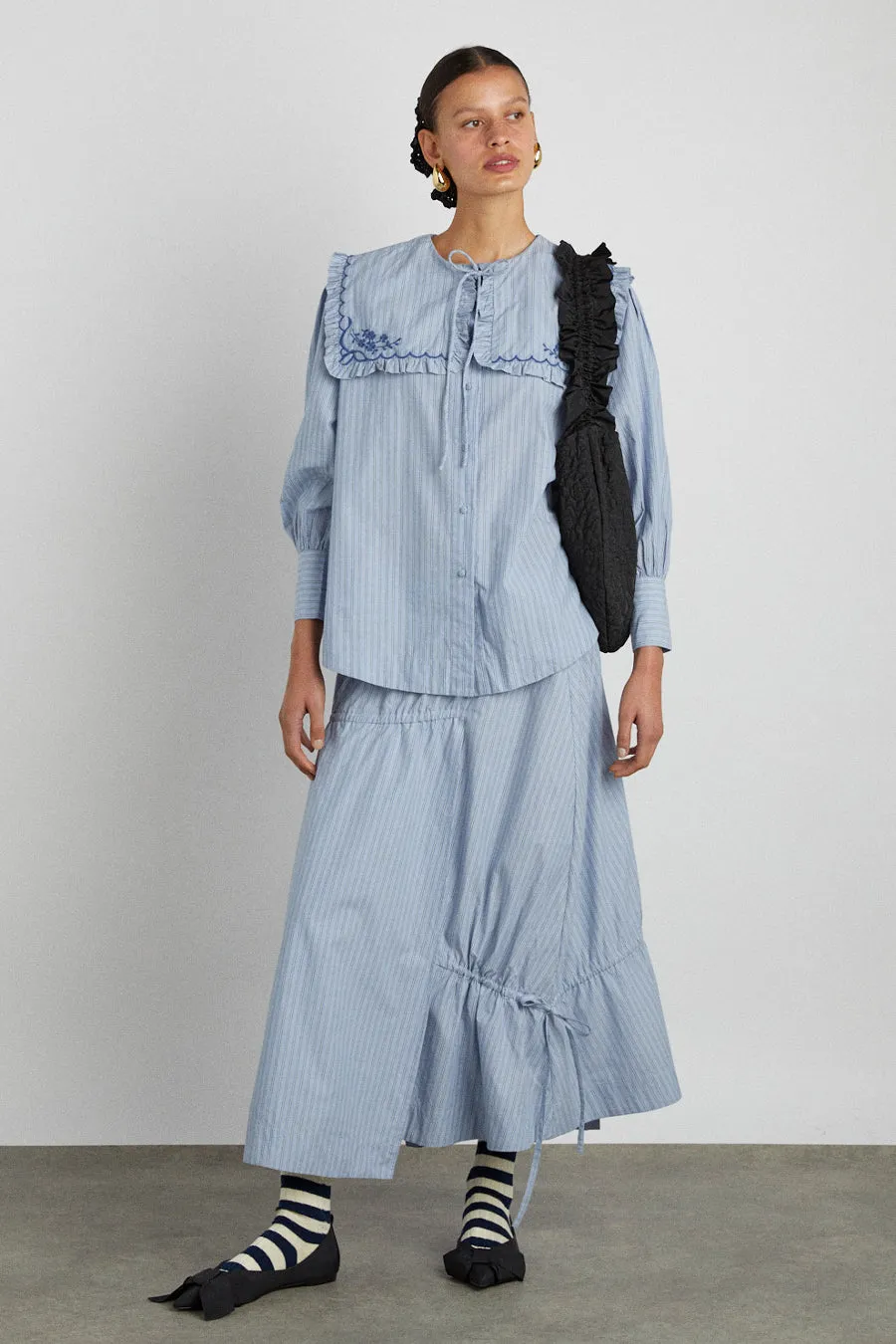 nordine square collar blouse - blue stripe sold by Damson Madder product image thumbnail 2
