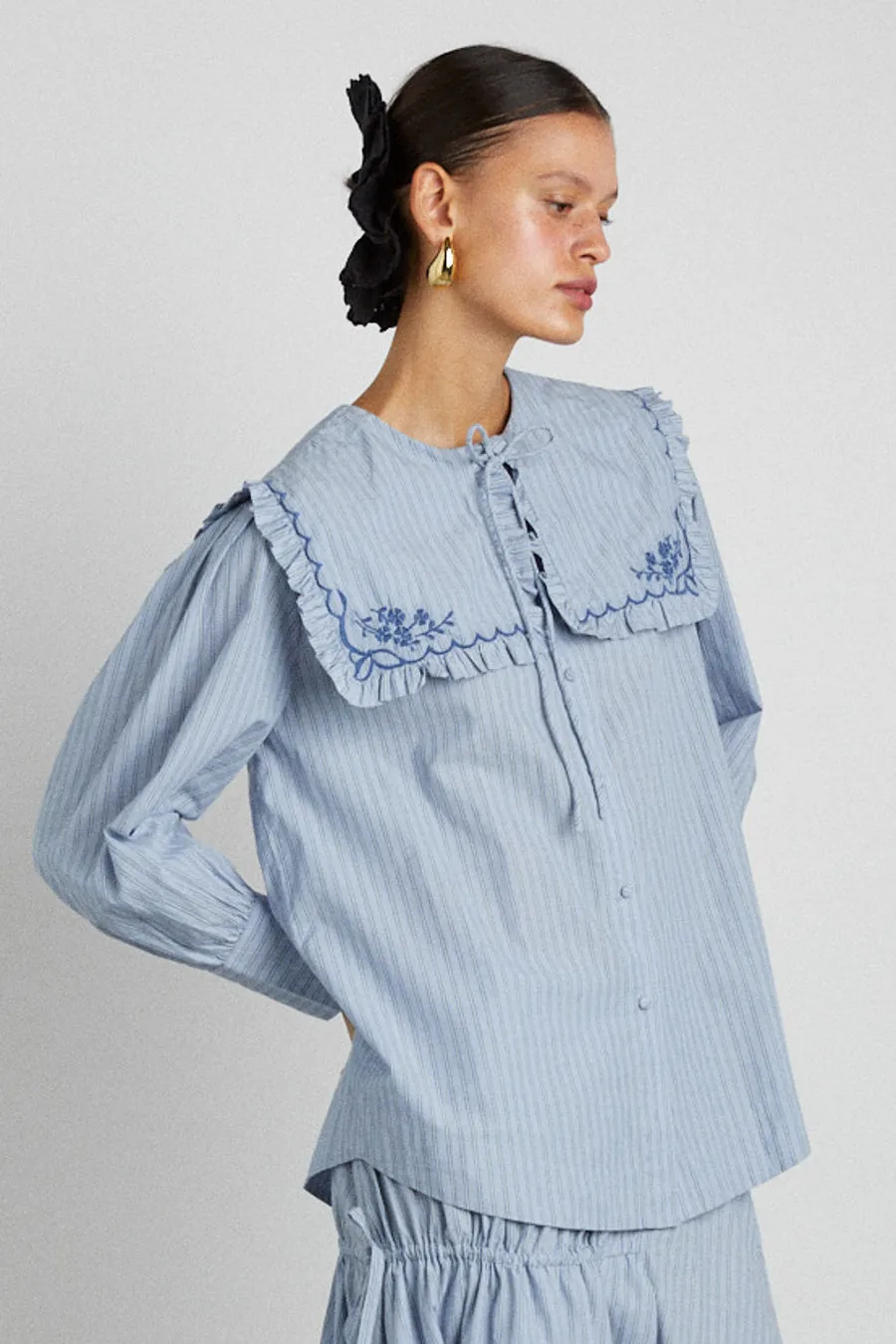 nordine square collar blouse - blue stripe sold by Damson Madder product image thumbnail 3