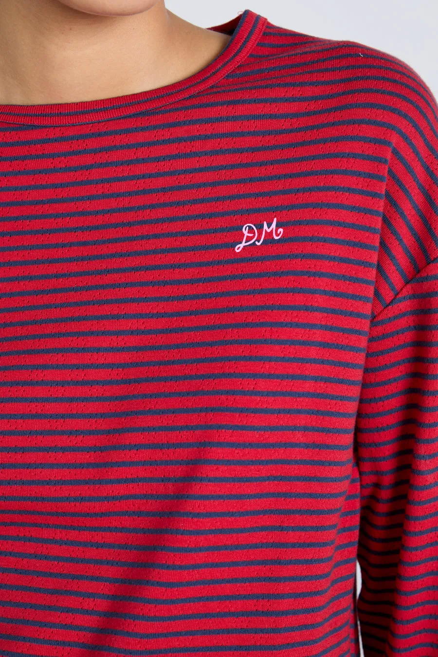 red and navy stripe long sleeve top sold by Damson Madder product image thumbnail 3