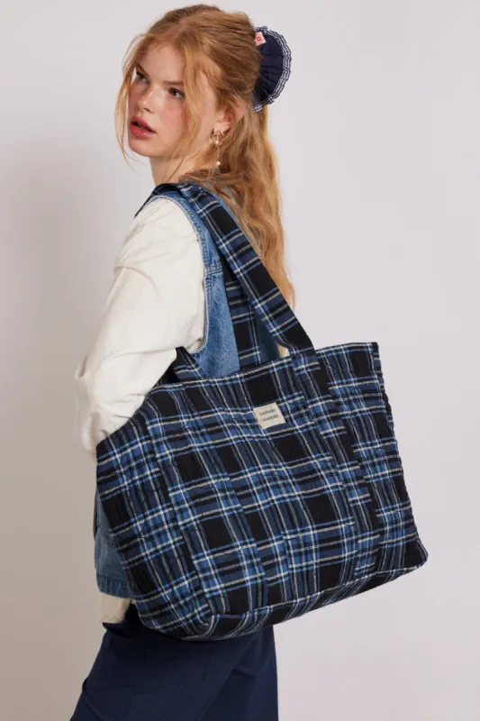 reversible tote bag - navy check sold by Damson Madder