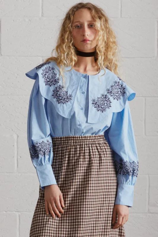 romeo embroidered blouse blue sold by Damson Madder